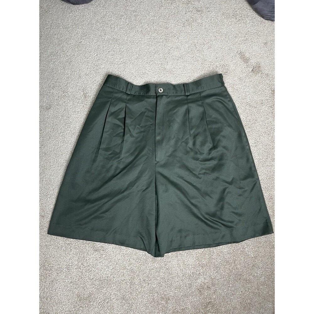 VTG 80s Marcia Womens 8 Green Pleated High Rise Microfiber Shorts Made in USA